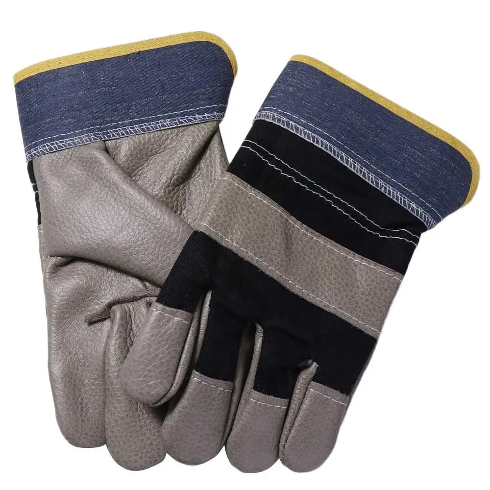 1 Pair Abrasion Resistant Cowhide Welding Gloves Labor Protection Heat Resistant Leather Work Gloves Construction