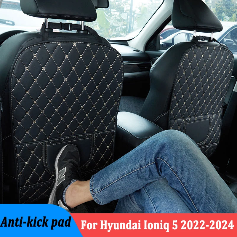 carro-pu-couro-anti-kick-mat-anti-kick-protector-mats-acessorios-do-banco-traseiro-hyundai-ioniq-5-2022-2024