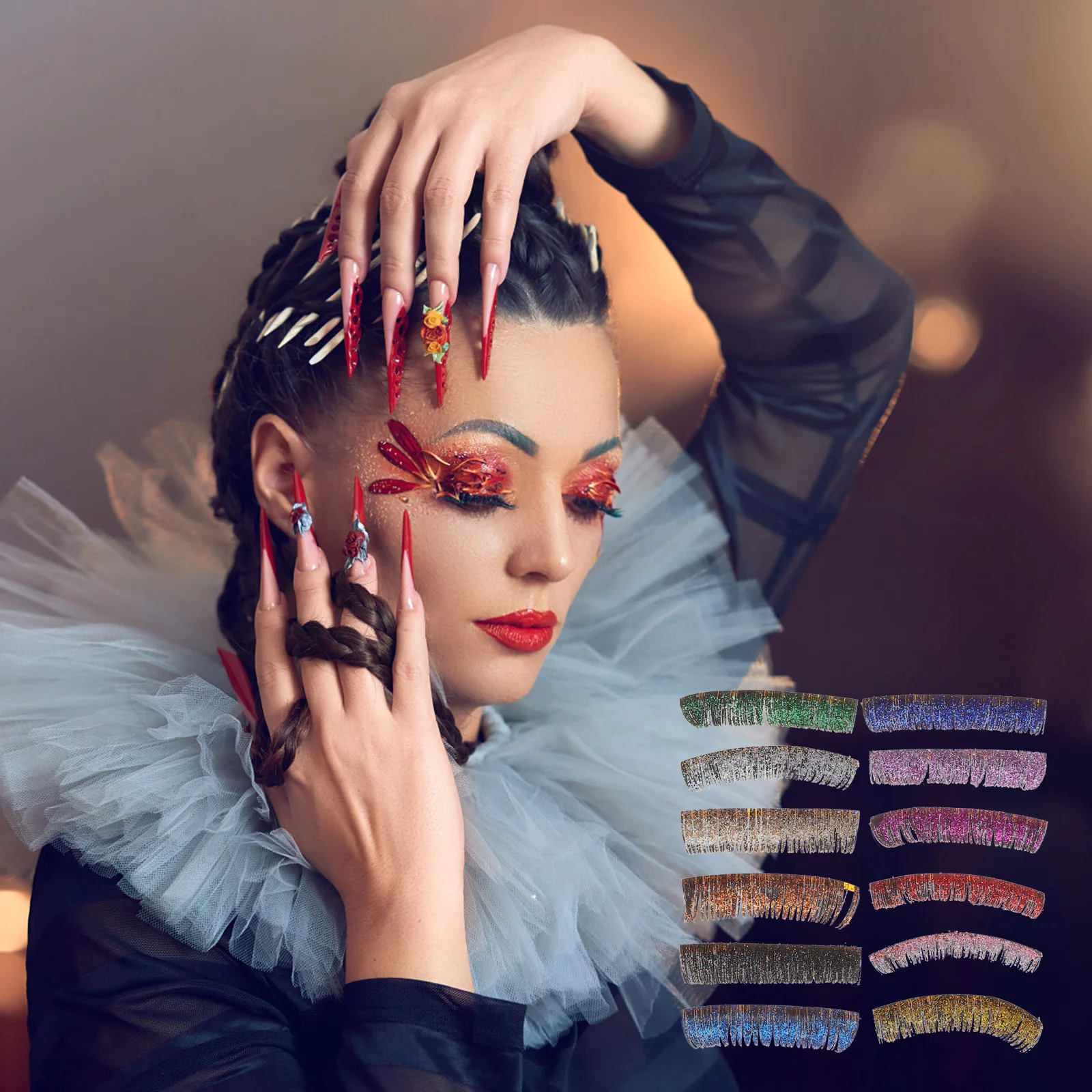 

6 Pairs False Eyelashes Glitter Extensions Dense Colored Long Bushy Comfortable Halloween Costume Party