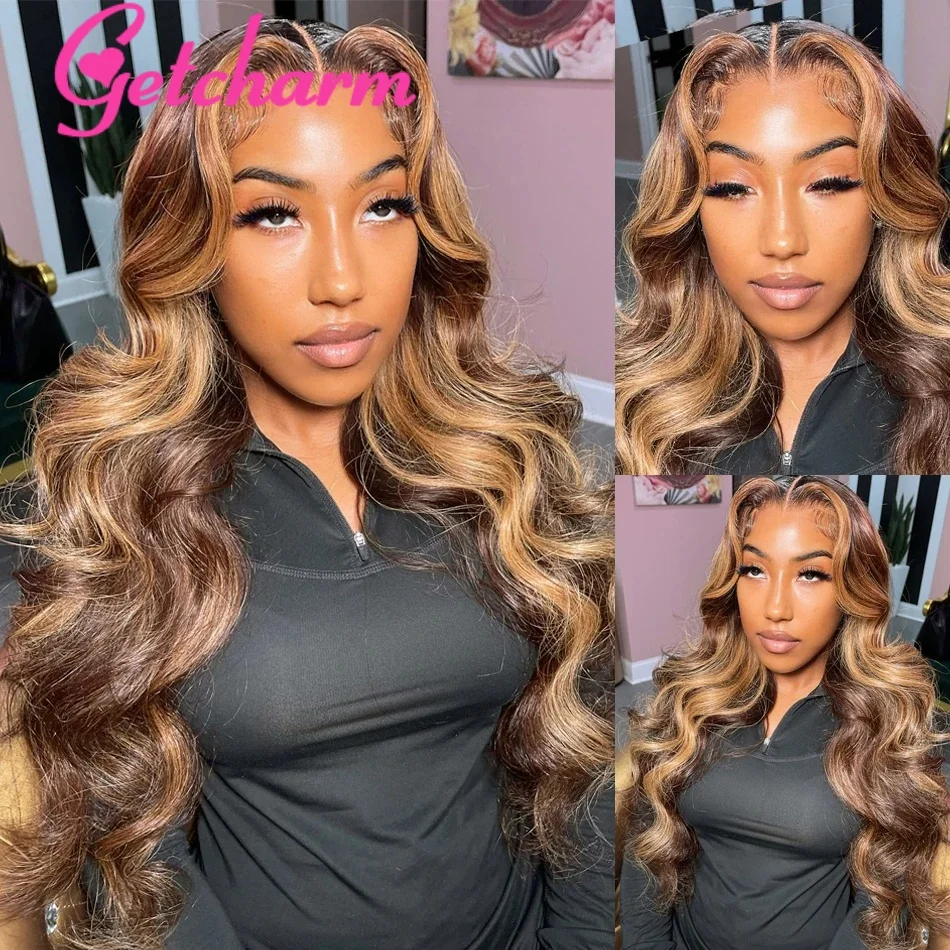 13 × 4 Highlight Pruik Human Hair Body Wave Ombre Human Hair Pruik 13 × 6 360 Hd Lace Front Pruik Braziliaanse 4/27 Honingblonde Gekleurde Pruiken