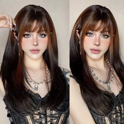 EASIHAIR Ombre Copper Red Brown Cosplay Party Synthetic Wigs Long Straight Layered Wigs with Bang for Women Daily Heat Resistant