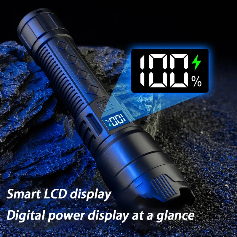 ξAO 10000000 LM High Strong Power LED-Taschenlampen mit Display-Licht USB-Aufladung Camping Angeln Defensa Zoom Laterne Outdoor