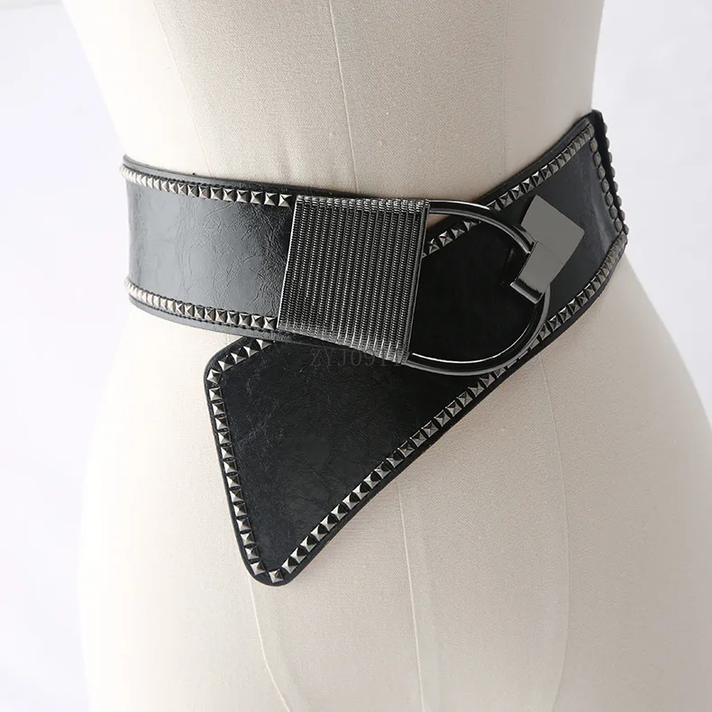 แฟชั่นคุณภาพสูงสุภาพสตรี Rivet เข็มขัดกว้าง Coat ชุดตกแต่งเอว Punk Girdle เข็มขัดสําหรับสตรี