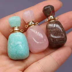 Natural Gemstone Pendant Hollow Perfume Bottle Cherry Blossom Agate Rose Quartz Making DIY Necklace Sweater Chain Jewelry