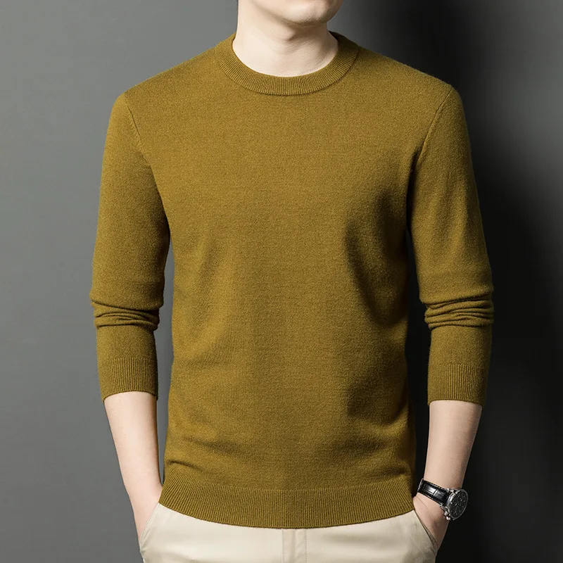

2024 Мужской повседневный тонкий вязаный свитер, 100% шерсть, 450 г, круглый вырез, короткий рукав, осенне-зимний теплый мягкий свитер нового дизайна