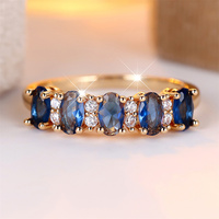 Single Row Blue Crystal Cute Oval Stone Rings For Women Vintage Gold Color Engagement Ring Wedding Jewelry Bridal Birthday Gifts