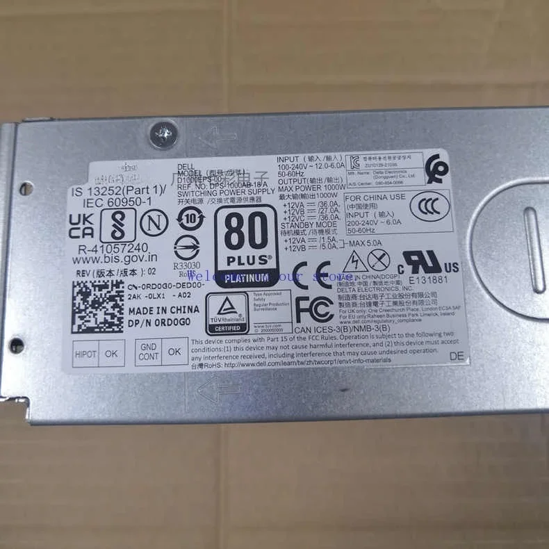 For Dell T3660 XPS8950 Achieve Inspiron 3020 1000W 80 Platinum Power Supply D1000ESP-00