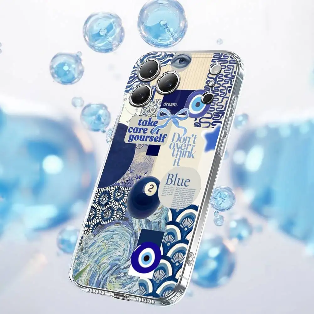 Lucky Blue Evil Eye Collage Handyhülle für iPhone 17,16,15,14,13,12,11 Plus,Pro,Max,Plus,E,SE4,Air,Mini Transparent