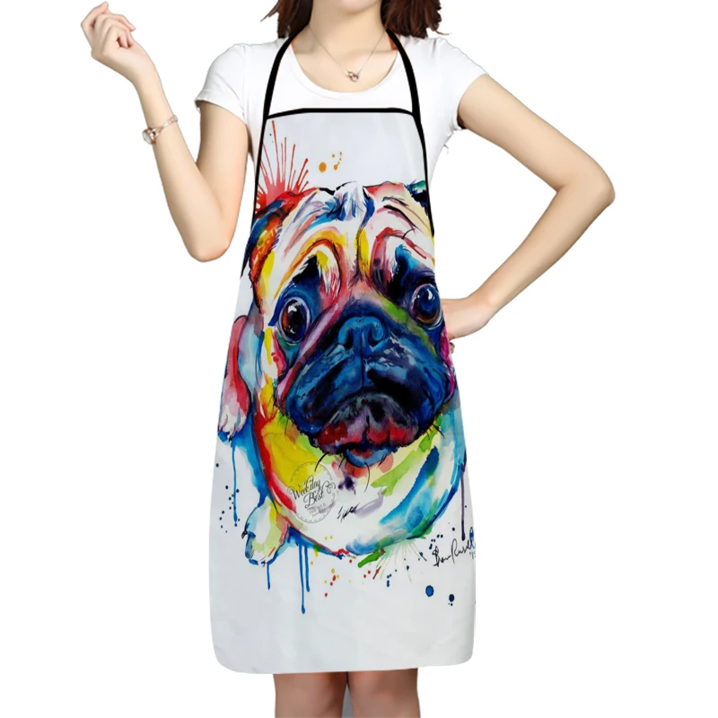 Bulldog Printed Kitchen Cooking Baking Aprons Home Cleaning 68*95cm Oxford Fabric For Women Man Home Delantal Cocina 0506