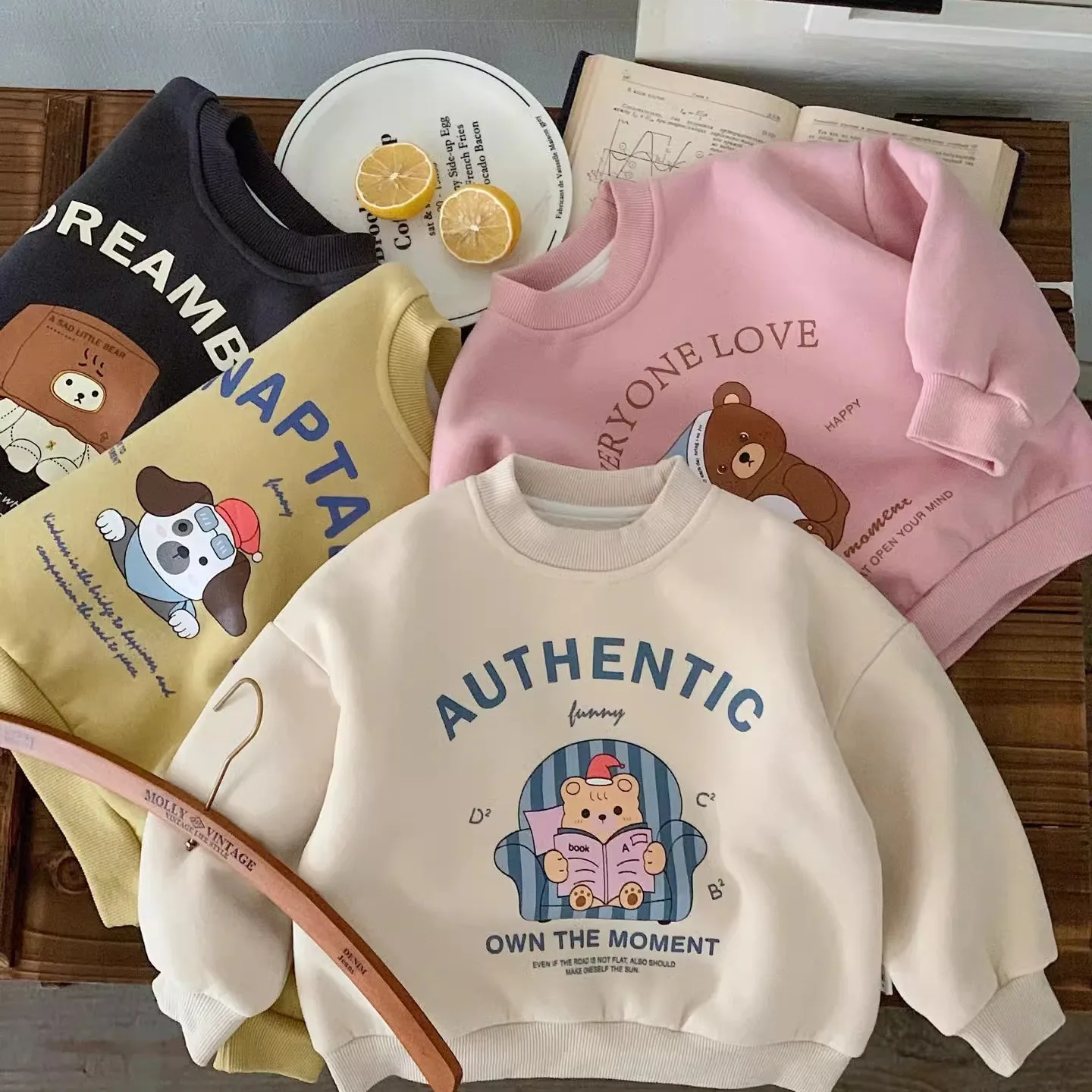 Children Thick Plush Sweatshirts 2-8 Years Old Boy Cartoon Printed Pullover Shirt Winter Girls Fashion Multi Colored Thick Top