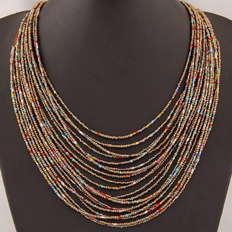 Charming personality fashion bohemian necklace long chain rice beads multi-layer necklace women's accessories jewelry