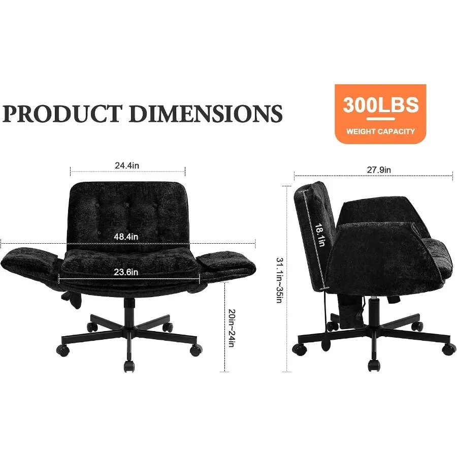 Criss Cross Chair for home office use, chenille fabric in black, features lumbar airbag and folding arms to relieve back pain,