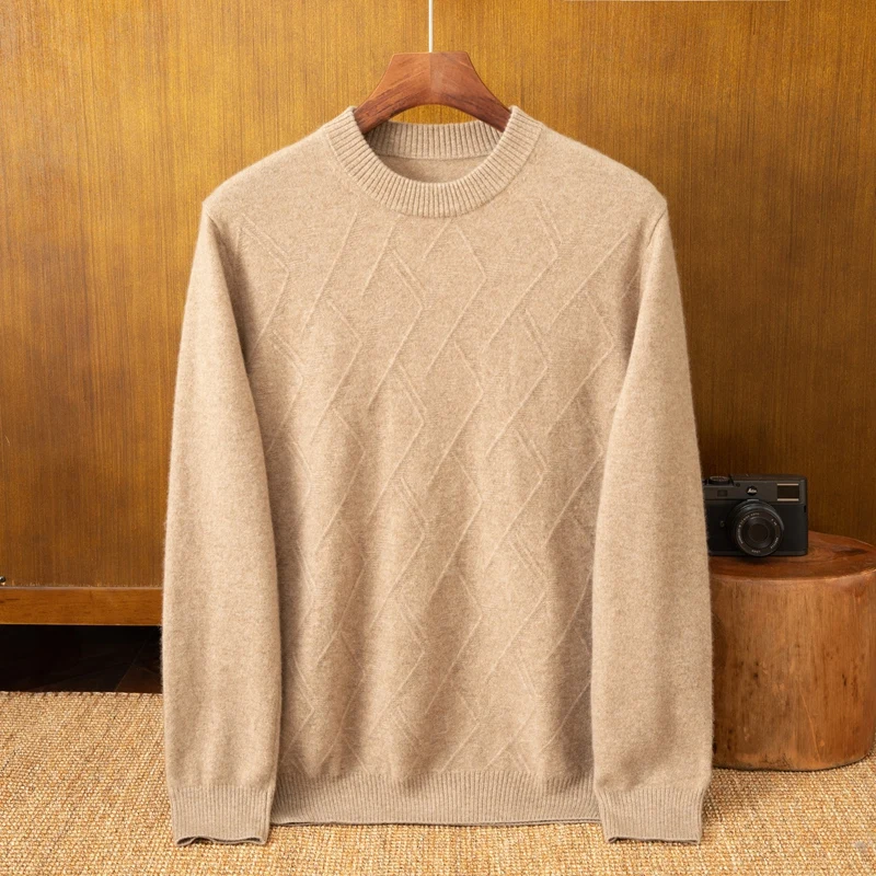 Maglione pullover casual da uomo in cashmere 100% inverno/autunno girocollo camicia con motivo decorazione spessore sottile