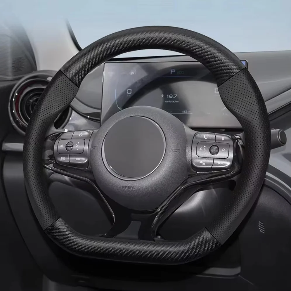For Byd Leather Matte Carbon Steering Wheel Cover for Dolphin Seal Atto 3 King Shark 6 Song F0 Sealion 7 Yuan Cars Accessories