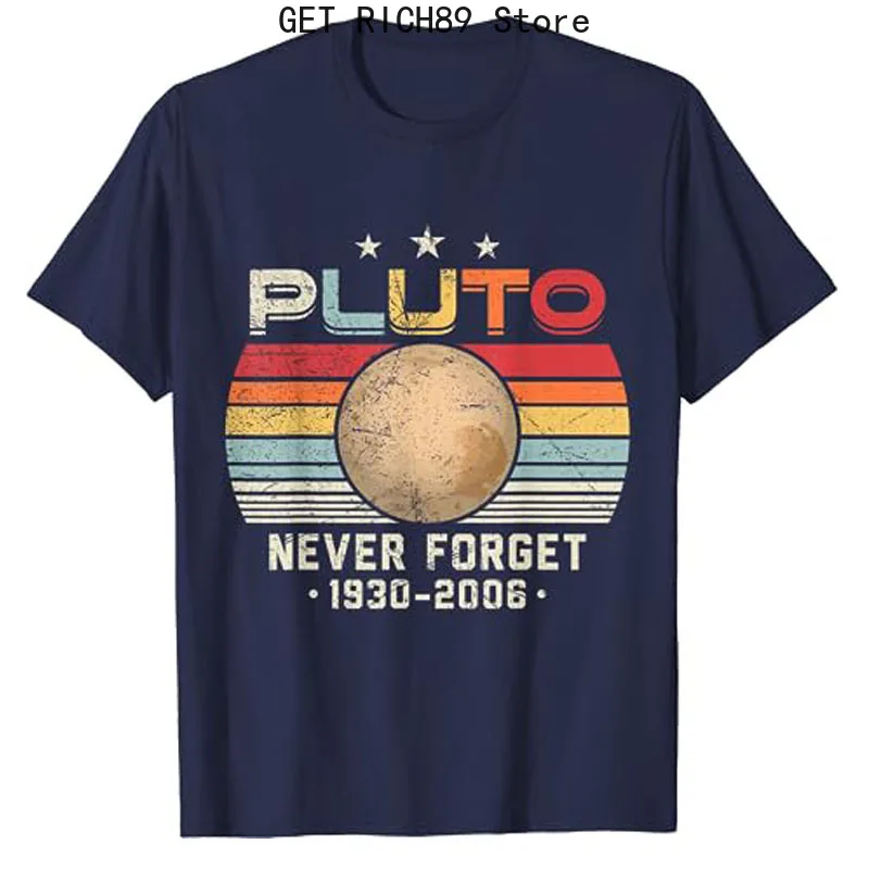 Mens Kids Never Forget Pluto Retro Funny Science Space T-Shirt Retro Style Solar Systems Graphic Tee Tops Short Sleeve Blouses