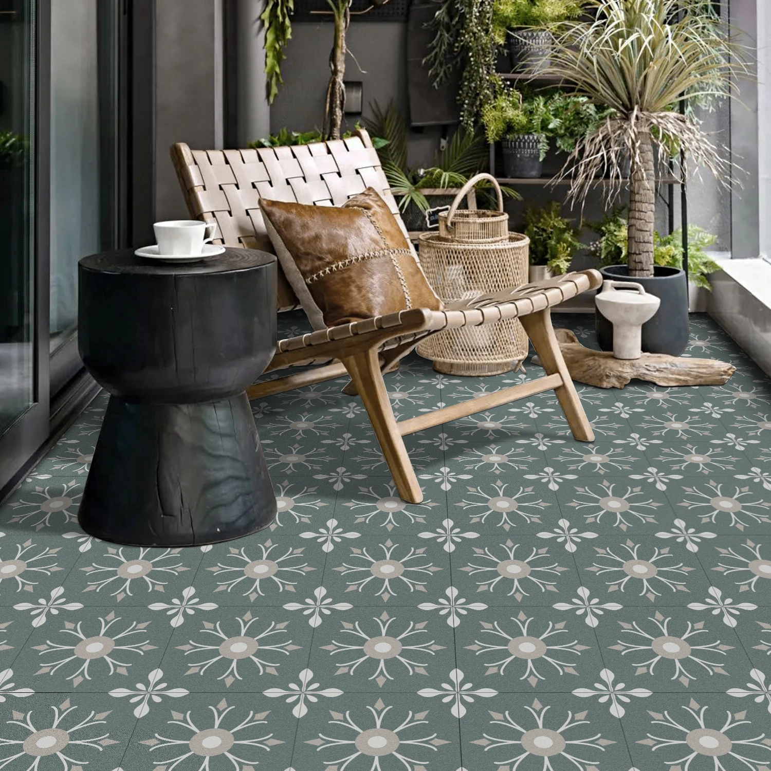 Alwayspon 7.87x7.87/11.81x11.81inch Black, WhiteandBlueWaterproofNon-Slip Floor Tiles Decal for Kitchen Bathroom Living Room, Vi