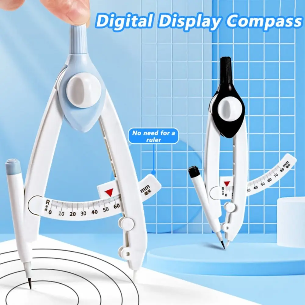 New 1-13cm Diameter Digital Display Compass With Scale Press Type Students Compass With 6pcs Refills Drawing Circles Tool Gift