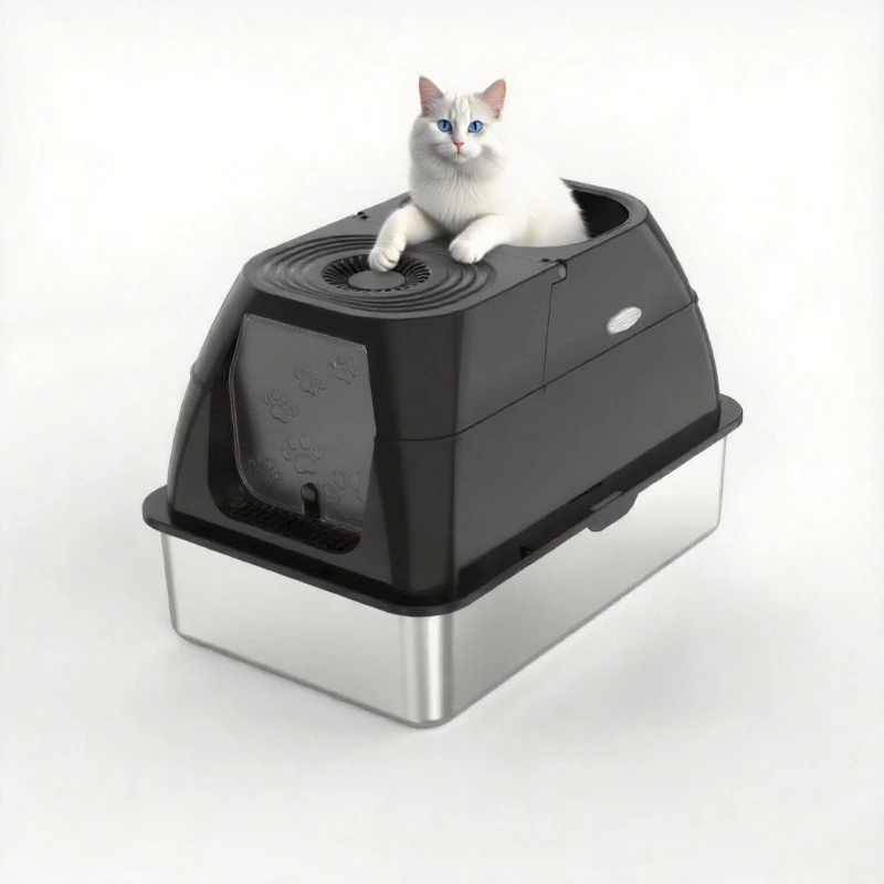 

Household closed plus-size deodorizing stainless steel cat litter box removable and easy to clean pet cat toilet
