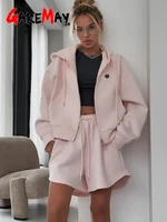 Women's Summer Tracksuit with Shorts Zipper Cotton Oversize Top and Shorts Two Piece Set Casual Sports Yellow Suit for Women - Image 6