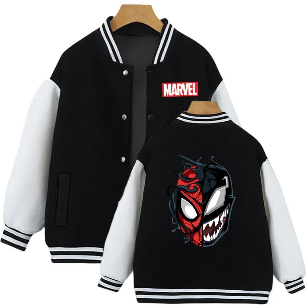 Spiderman Venom Baseball Uniform Kids Clothes Boys Hoodie Sweatshirt Thick Coat Girls Warm Jacket