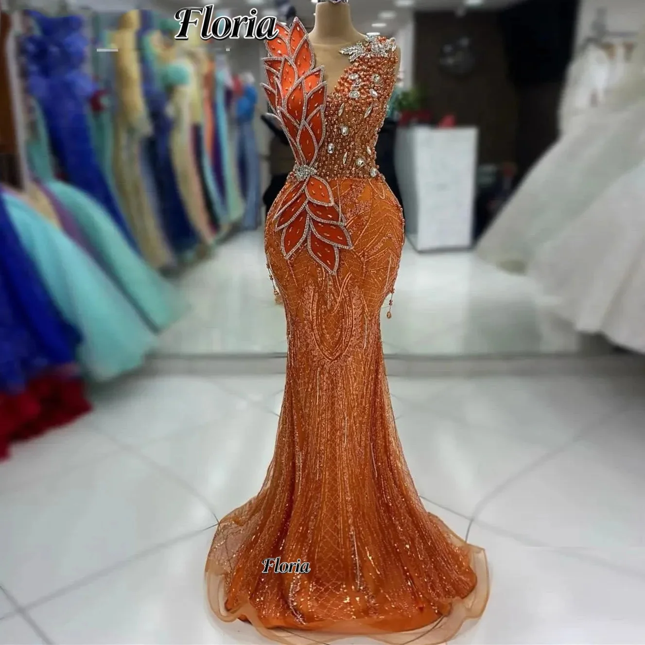 

2026 Оранжевые платья для выпускного вечера Африканское бисерное платье русалки с v-образным вырезом для вечеринок для черных девочек Свадебные платья для невесты по индивидуальному заказу
