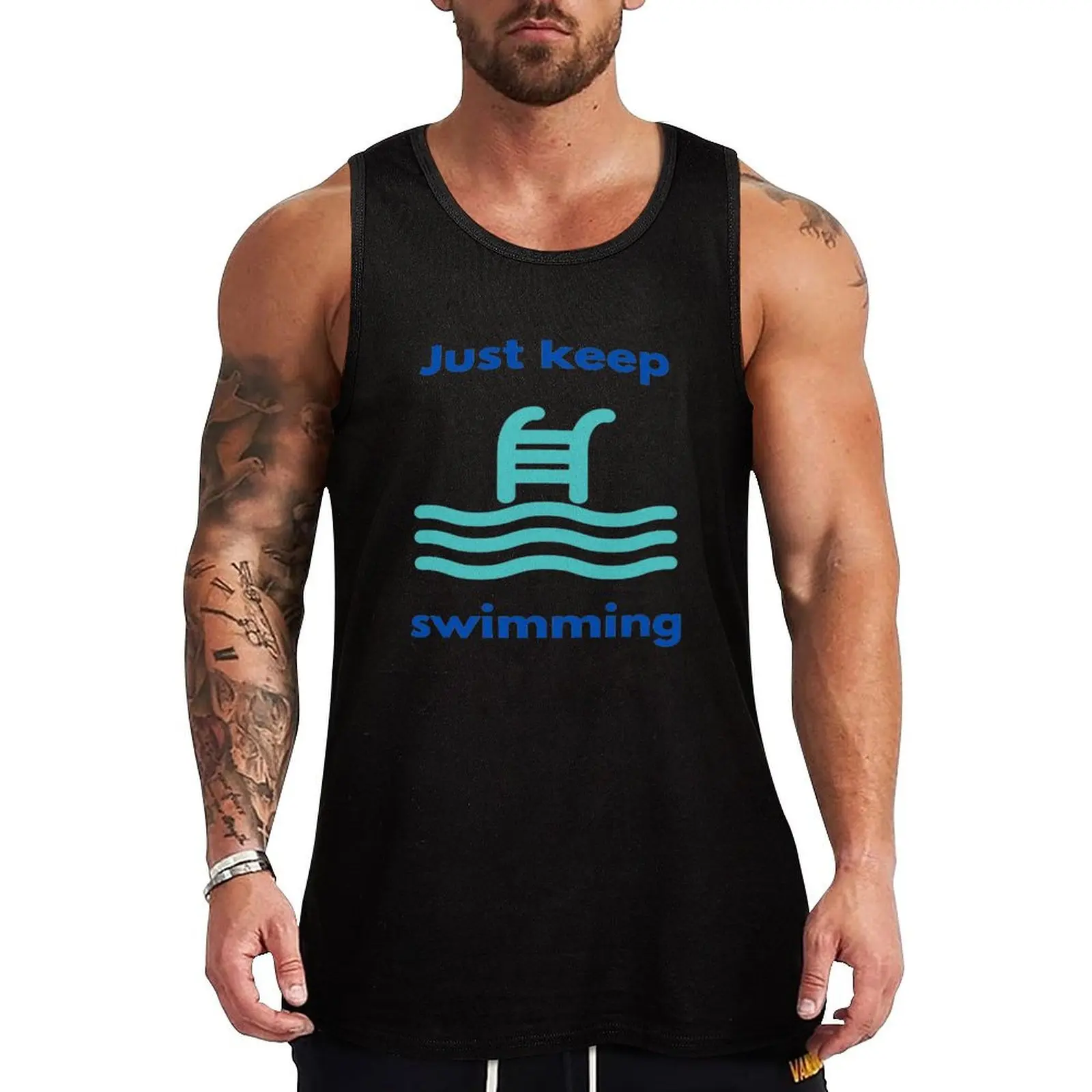 

Swimmer Quote : Just keep swimming Tank Top gym clothes man fitness t shirt gym Working vest