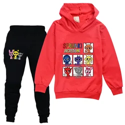 Sprunki Children's Hoodie and Pants Set Sweatshirt and Pants Game Incredibox Clothes Long Sleeve Tracksuit,Kids Boys Girls, 2Pcs