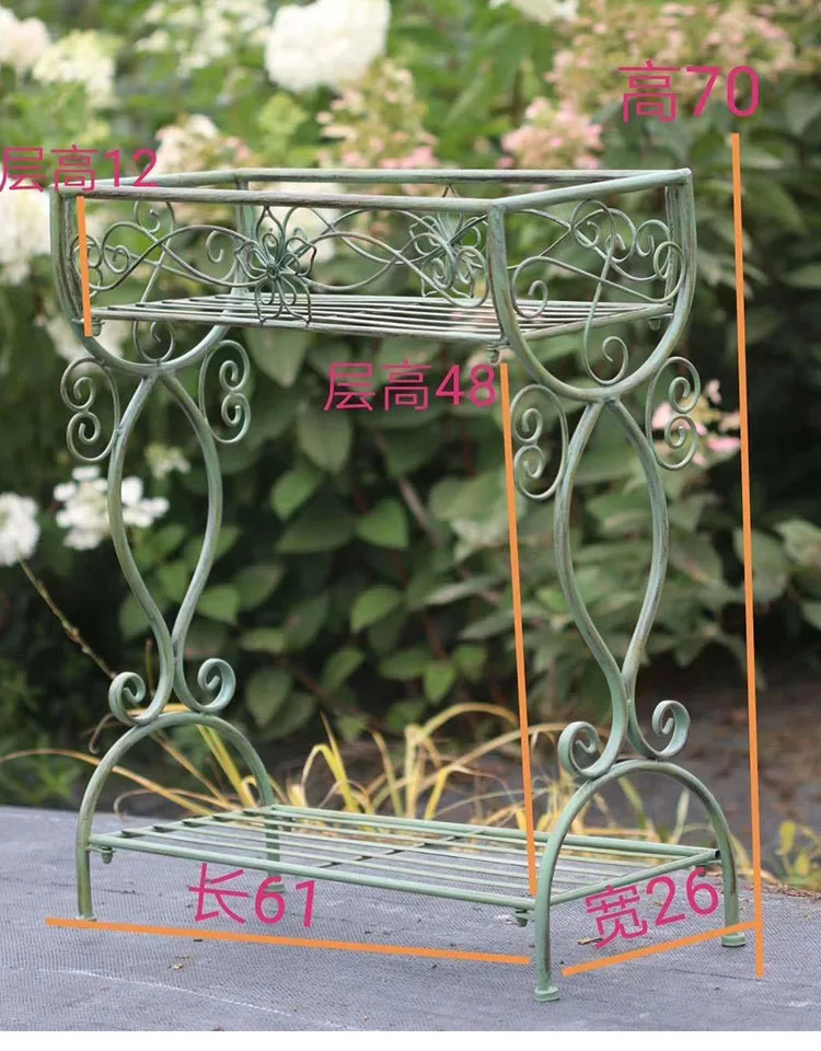 Outdoor Iron Plant Stand Double-Layer Floor Shelf Decoration Stable Load-Bearing Flower Holders Garden Balcony Decorative image 5