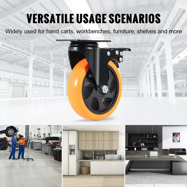 5-inch Swivel Casters, Set of 4, PVC No Noise, 450 lbs, Locking, Non-Marking for Cart Furniture