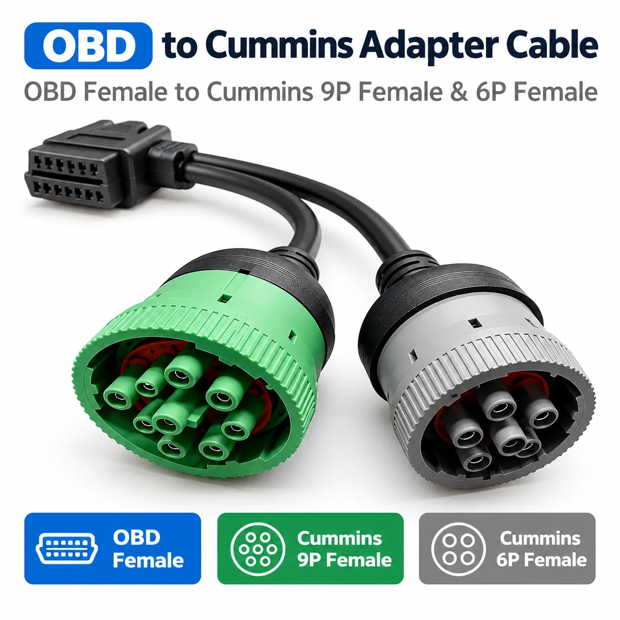 OBD2 Female to 9Pin 6Pin Adapter Cable for Cummins Diagnostic Tools Truck Engine Diagnostic Cable