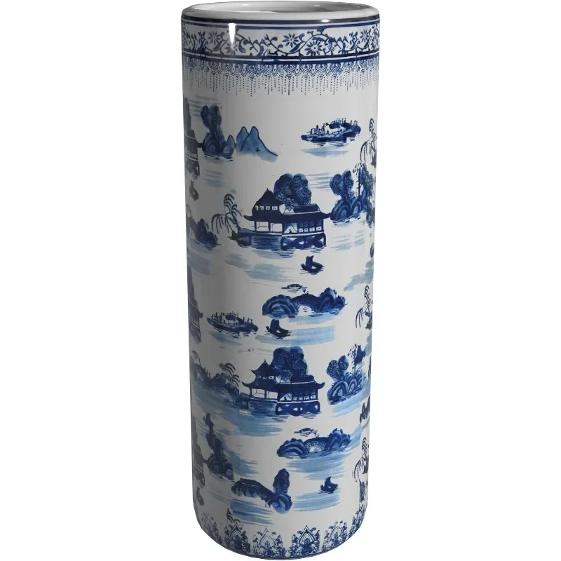 

Oriental Furniture 24" Landscape Blue & White Porcelain Umbrella Stand