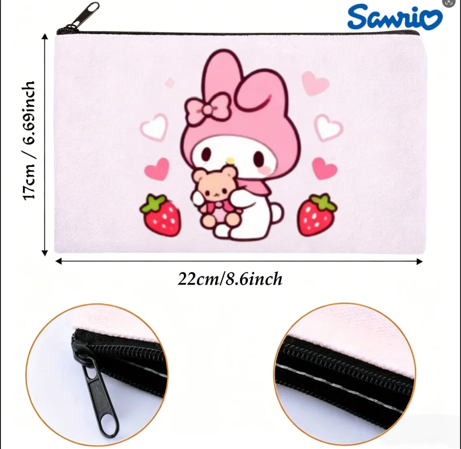 

1PC Cute Sanrio Sweet Pink My Melody Cartoon Canvas Cosmetic Bag Double-sided Portable Large Capacity Daily Organizer
