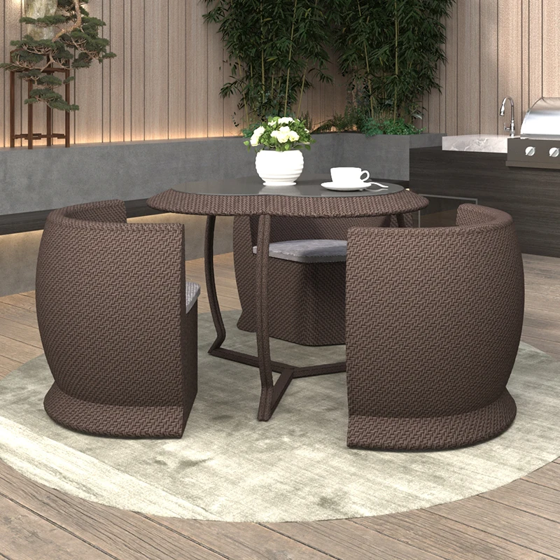 

Домашний двор, садовый стол и стул, набор уличных полиэтиленовых ротанговых тканых износостойких водонепроницаемых железных каменных тарелок, набор столов и стульев