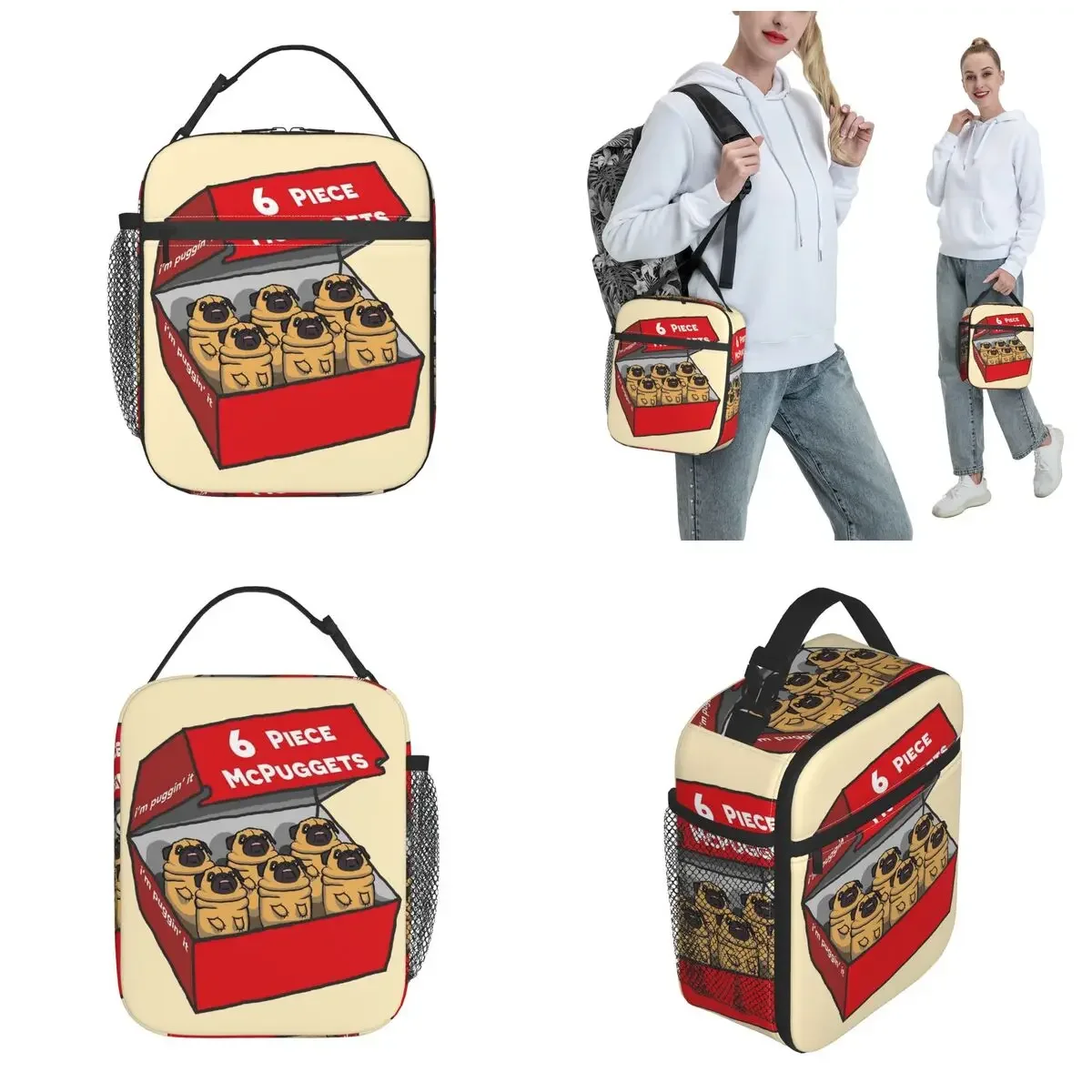 Cute Dog Pug Insulated Lunch Bags Lovely Puppy Pugs Food Container Bags Portable Thermal Cooler Bento Box For Work