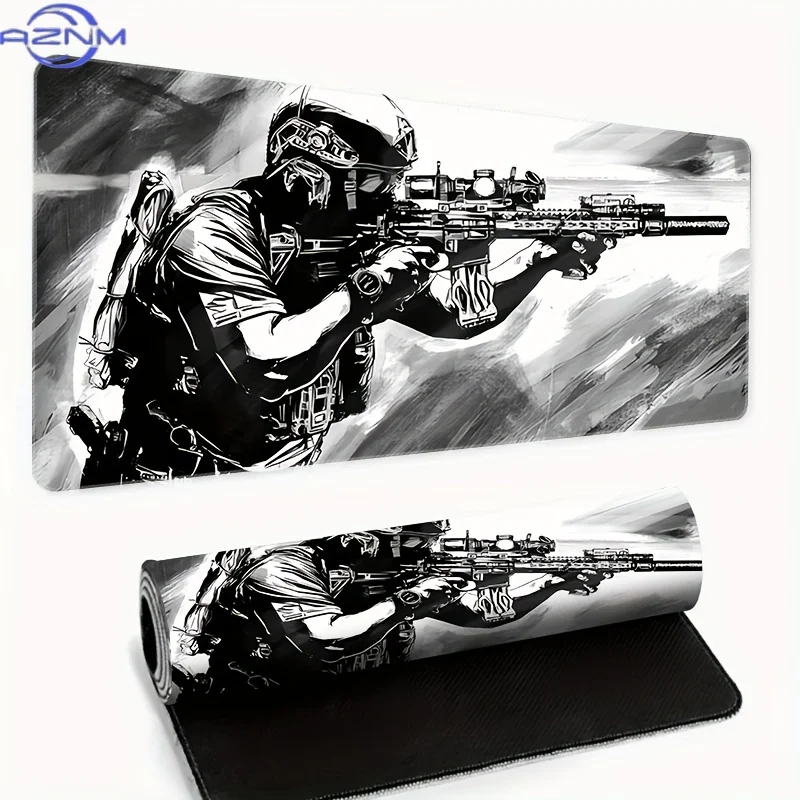 Extra-Large Gaming Mouse Pad with Soldier Graphic Rubber Base Gamer and Office Table Mat Non-Slip Desk Mat for ESports Computers