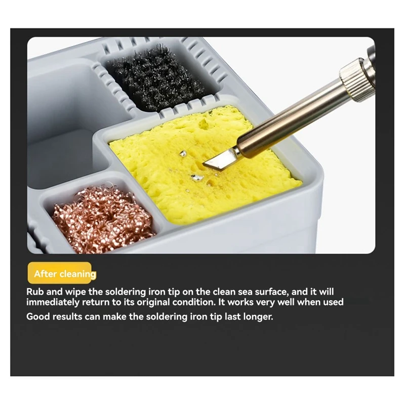 AC88 Soft Silicone Soldering Iron Tip Cleaner 3-in-1 Slag Remover with Steel Brush Sponge Copper Wire for Welding