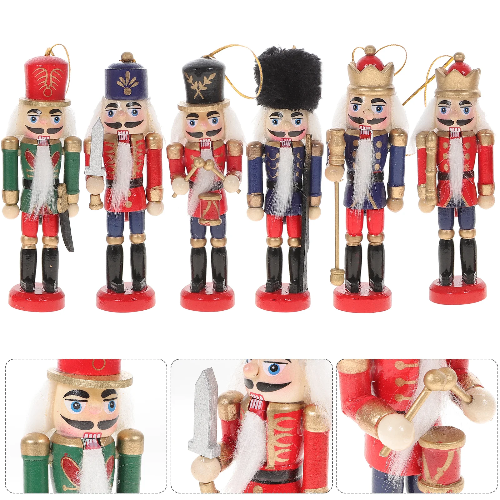 

6Pcs Xmas Nutcracker Ornament Wooden Soldier Puppet Hanging Decor for Christmas Tree Desktop Table Festival Ambiance