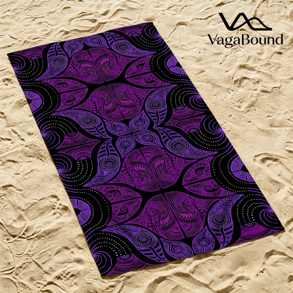 

Purple Tribal Pattern Beach Towel Cartoon Quick Dry Microfiber Bath Towel for Swimming Surfing Camping Unisex Holiday