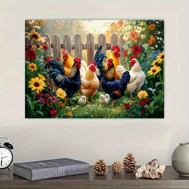 

1 Box of 500/1000/1200/2000PCS Puzzles for Adults Chickens Among The Flowers Jigsaw Handmade Home Decoration Gift Frameless