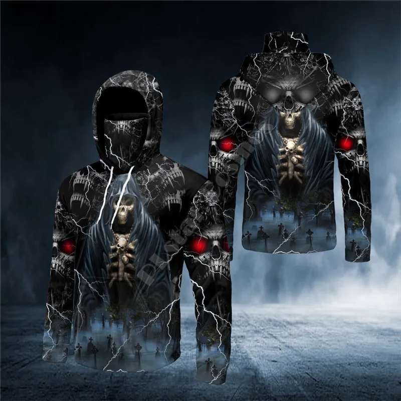 

Skeleton Grim Reaper Skull 3D Printed Bandana Hoodie US Size Women Men Casual Pullover Hoodie Mask Warm Halloween Gift