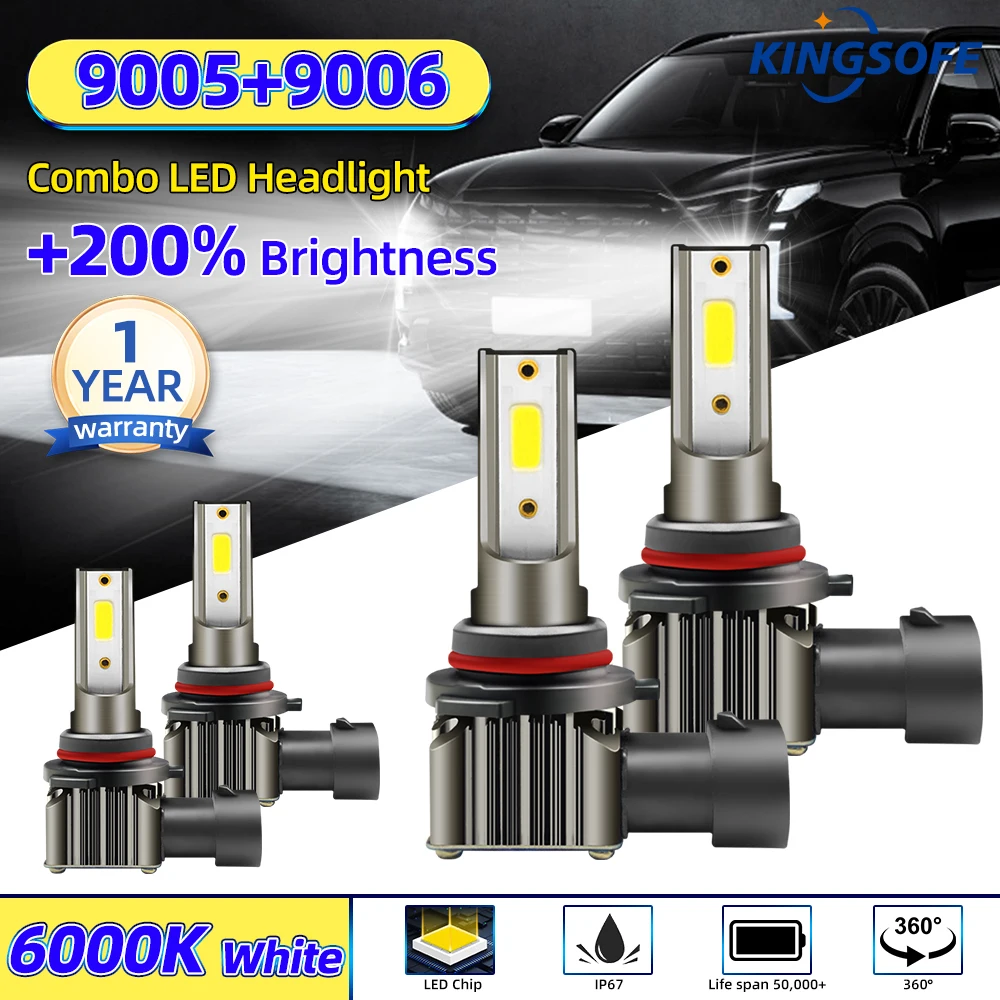 30000LM LED Canbus  9005 HB3+9006 HB4 Combo Headlight Bulbs Led DOB CHIP Automobile Super Bright 6000K Turbo Fog Lamp Fanless