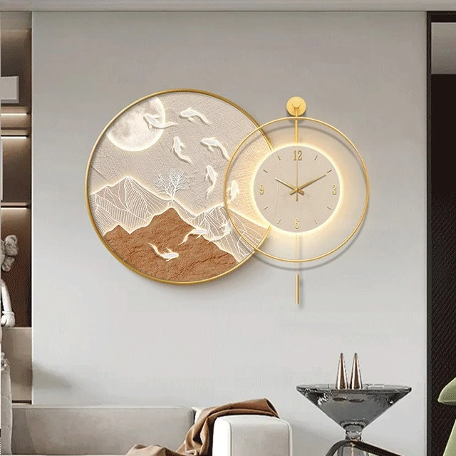 

Restaurant decorative painting modern light luxury creative simple dining room clock painting crystal porcelain painting mural