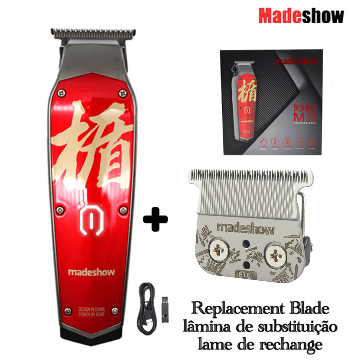 madeshow M11 トリマー ブラック・ホワイト・レッド 1台 Madeshow M11 Professional Hair Clipper 0mm Carved Finishing Hair