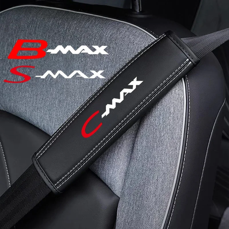 2Pcs Nappa Leather Seat Belt Shoulder Cover Protection Pads For Ford C max C-max S max S-max B MAX B-MAX 2012 2013 2015-2022 Car