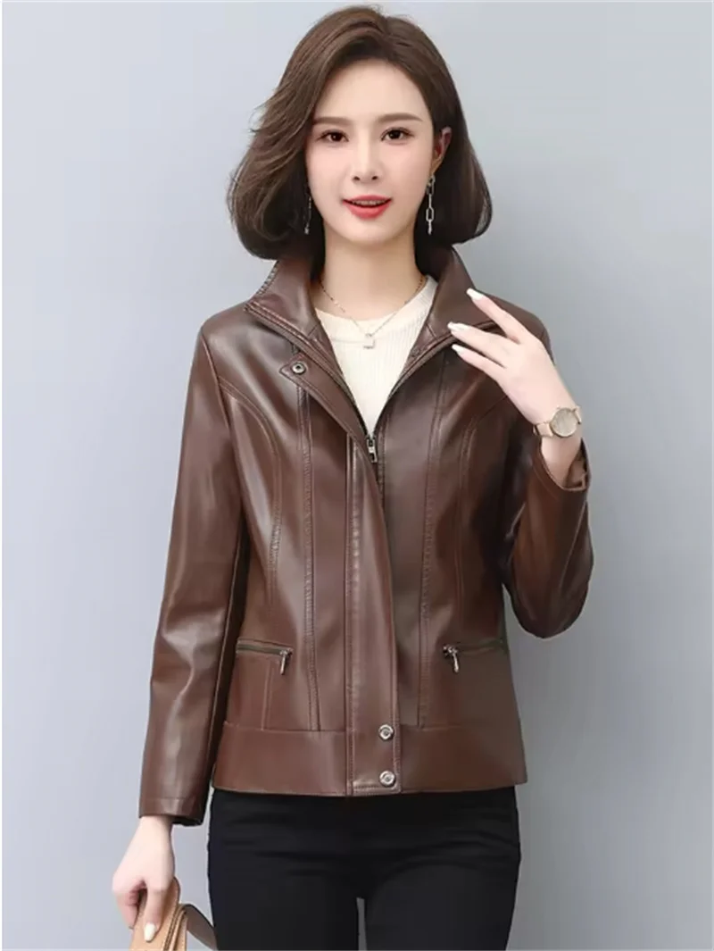 Nuova giacca in pelle da donna autunno inverno moda casual colletto alla coreana fodera in cotone sottile corto cappotto di pelle di pecora capispalla femminile