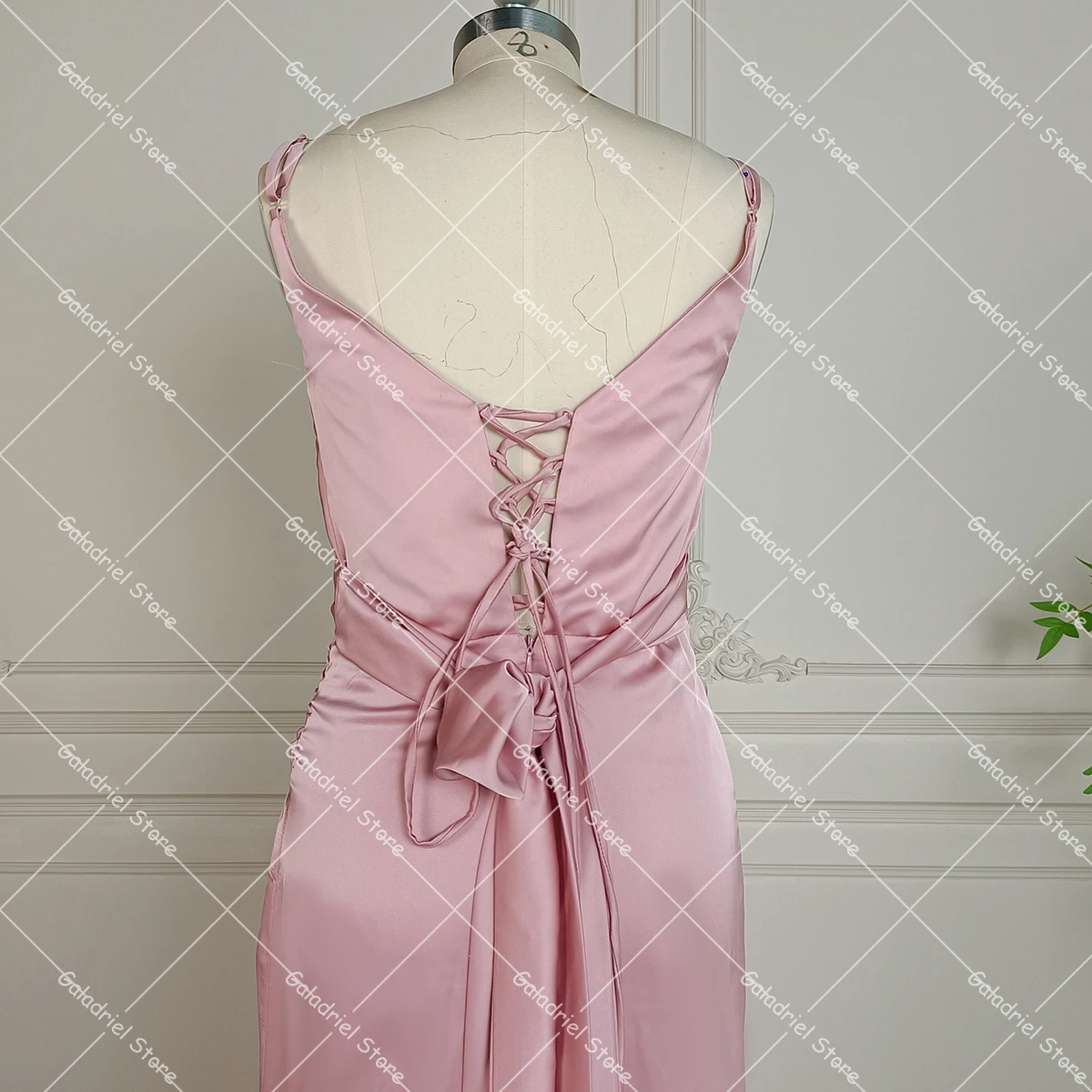 Customized Cowl Neck Sheath Ankle Length Evening Dress Glossy Satin Soft Laceup High Slit Chic Spaghetti Straps Bridesmaid Gowns