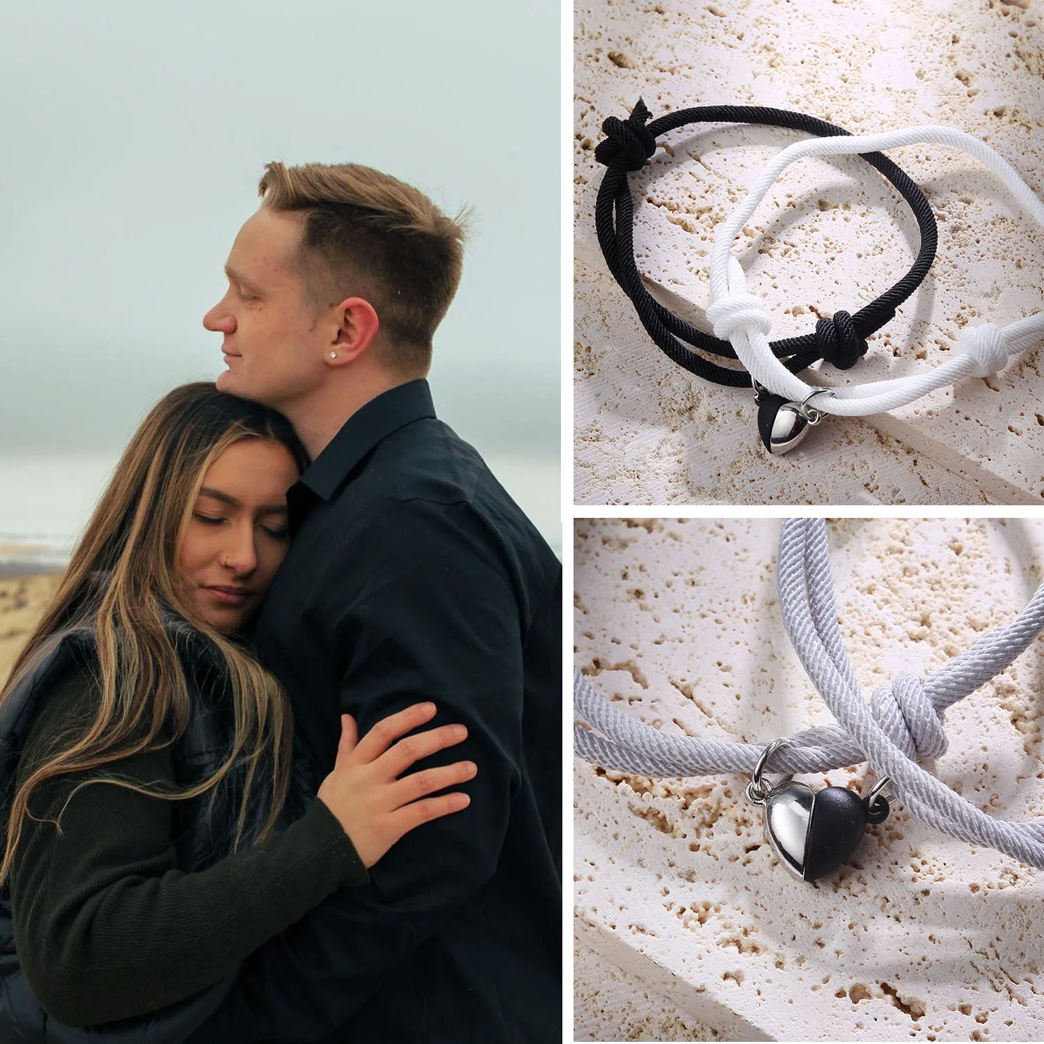 2pcs Couples Bracelets Heart Shaped Matching Friendship Bracelets for Women Men