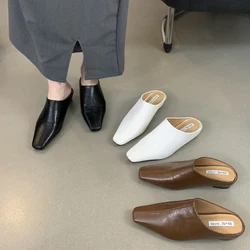 Fashion Slippers Women Flat Heel Square Toe Mule Slip On Slides Casual Outdoor Flip Flops 2024 Summer Shoes Brand Sandalia Mujer