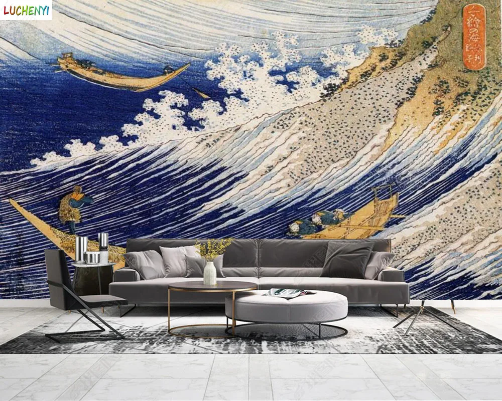 

Papel de paredel Japanese style layered ferry wave abstract tree wallpaper hand-painted wall mural wallpaper home decoration