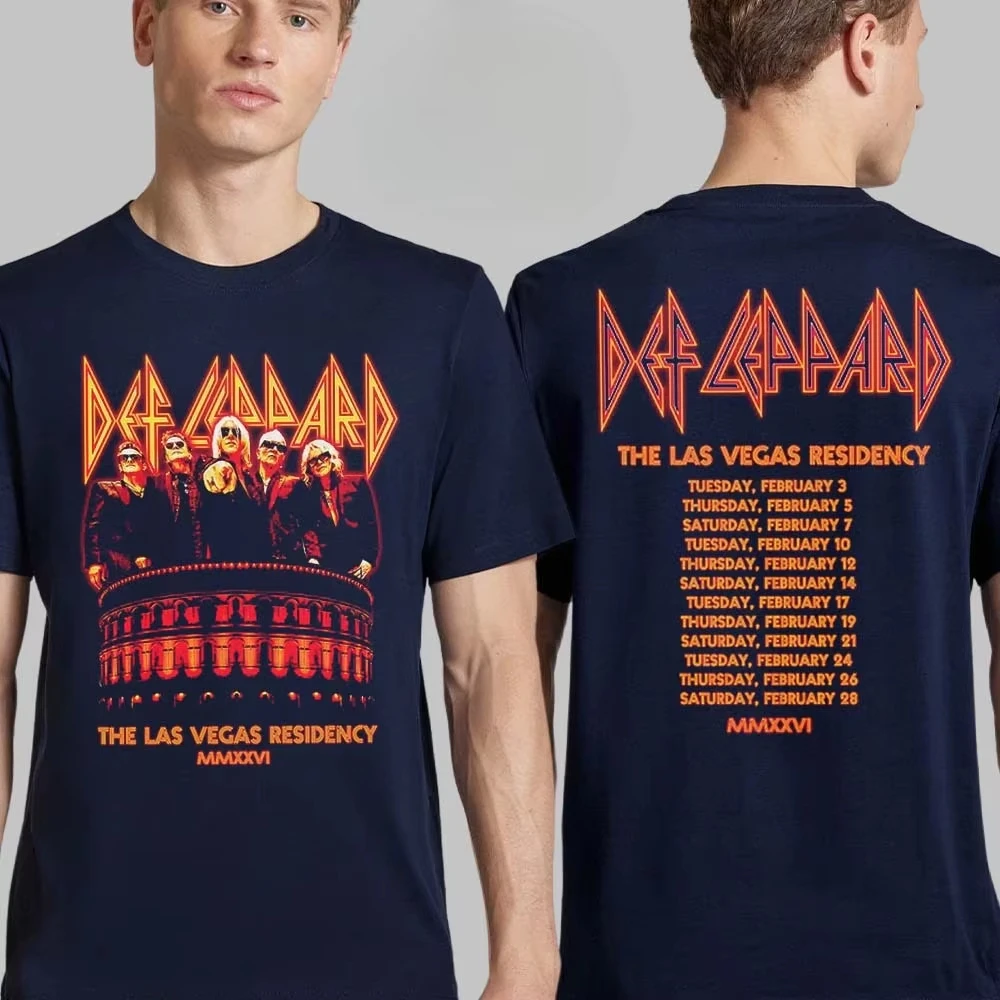 Camiseta con Gráfico de la Banda Def Leppard, Residencia en Las Vegas 2026, Estilo Neón, Rock Clásico, Streetwear Casual Unisex